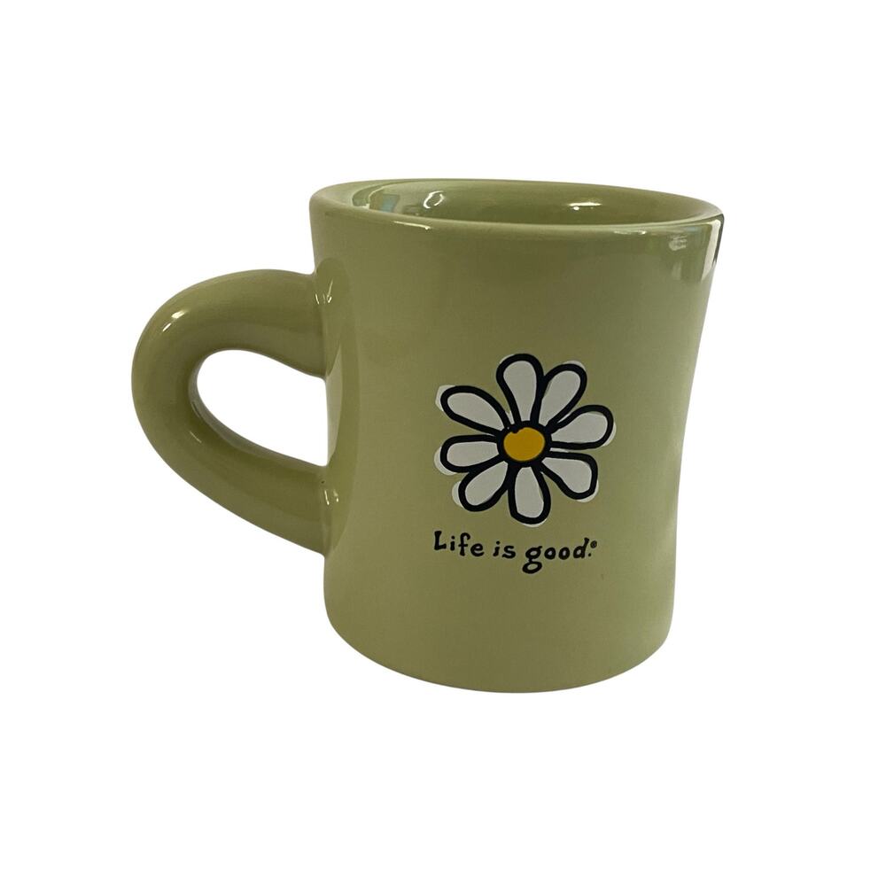 Life Is Good Coffee Mug Daisy Flower Green Stoneware Diner Cup Do What You Like